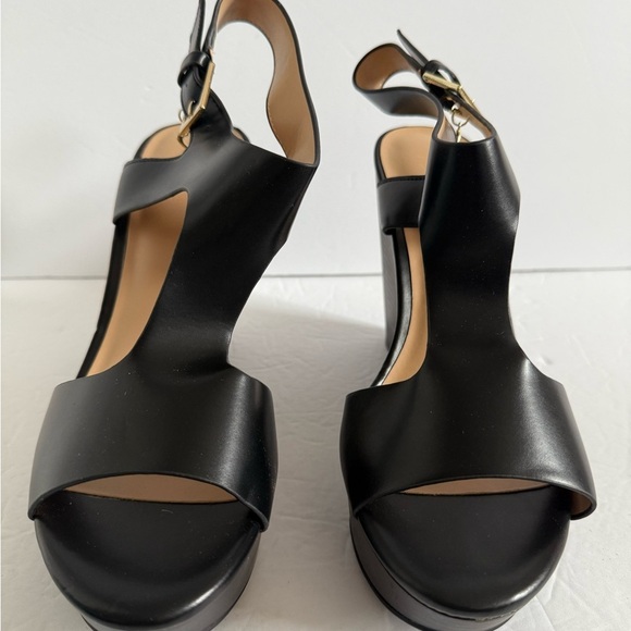 NWOT Black Wedge Heel Platform Sandals with Ankle Straps Size 9.5 - Picture 7 of 13